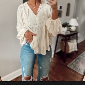 Boutique Cream stripe peplum Blouse